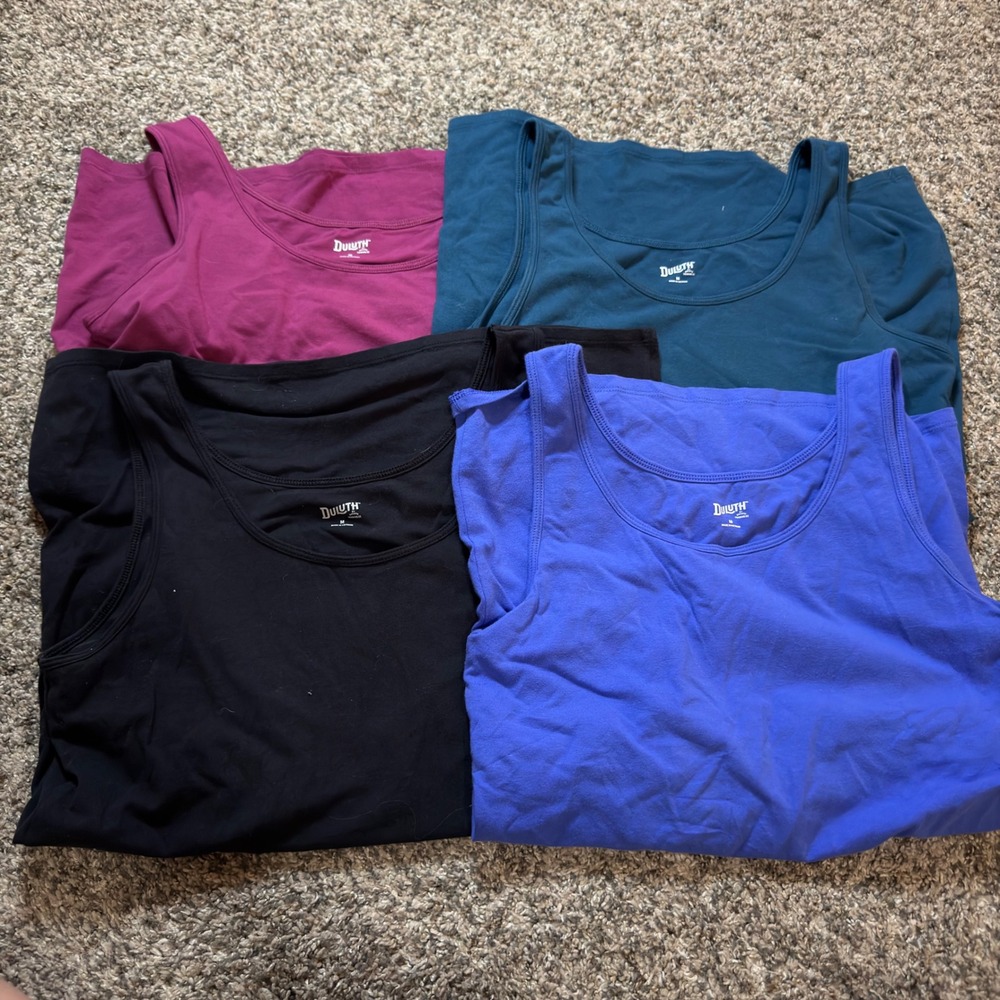 Duluth Trading Co No-Yank Tank Tops Bundle Set of 4 Black Blue Teal Pink Medium